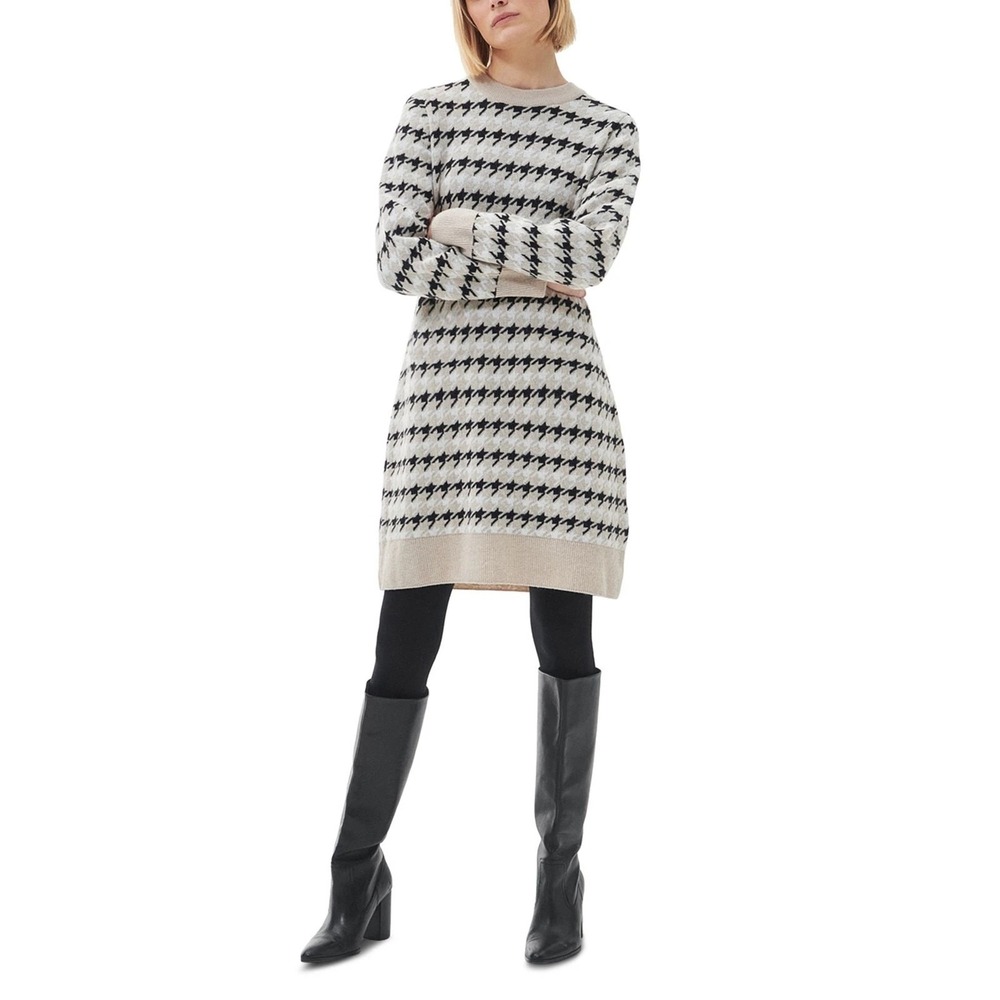 Barbour Marie Houndstooth Jacquard Long Sleeve Sweater‎ Dress Preppy Sz 10 B20